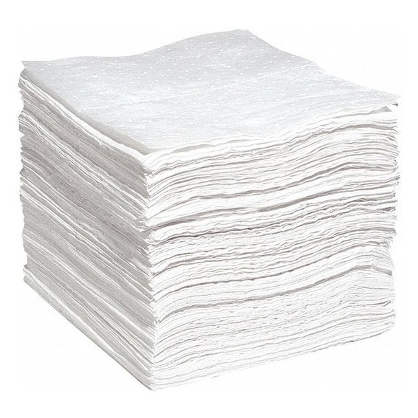 Absorbent Pad, 15 in W x 19 in L, Absorbs 28 gal. per Pkg, Oil, White, 200PK