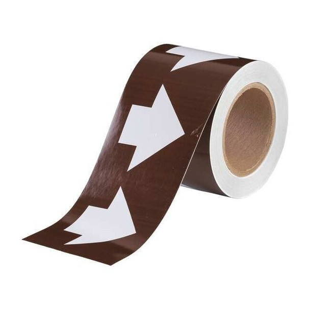 Arrow Tape, Vinyl, 4 in W x 90 ft. L, Adhesive Mounting, White/Brown