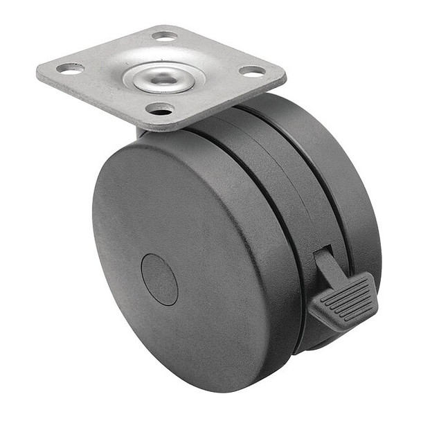 60mm Non-Marking Nylon Swivel Caster, Side Brake, Loads Up To 100 lb
