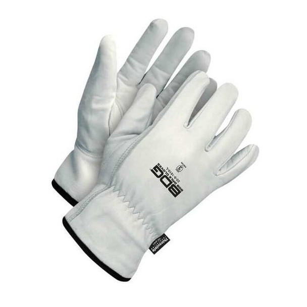 Leather Drivers Gloves, Goatskin Palm, Shirred Slip-On, White / White, 1 PR