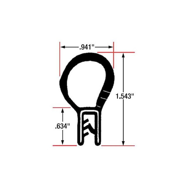 Trim Seal, EPDM, 10 ft Length, 15/16 in Overall Width, Style: Top Bulb