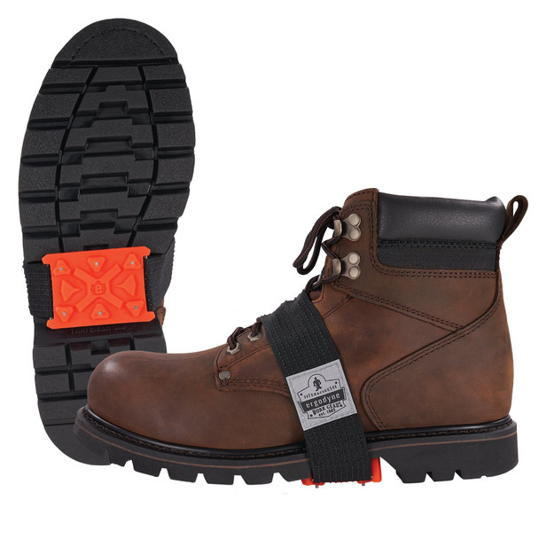 Ice Cleats Mid-Sole for Heeled Boot, Orange, Tungsten Carbide Studs, PR