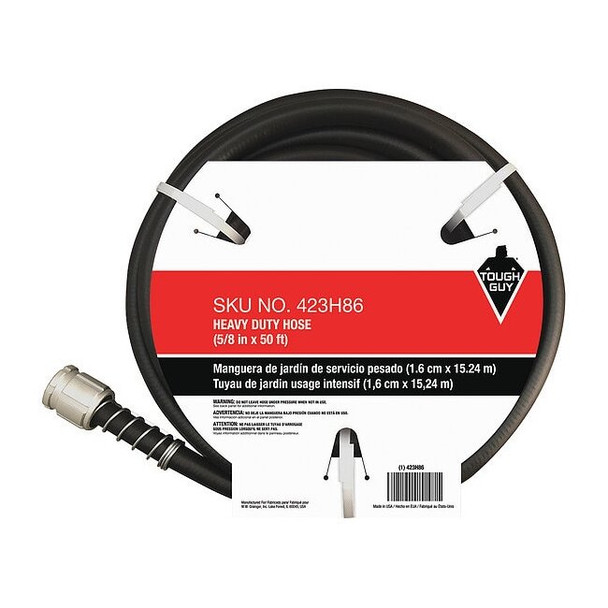 5/8 in ID x 50 ft L Water Hose, PVC Tube, Black, Aluminum x Aluminum Fitting