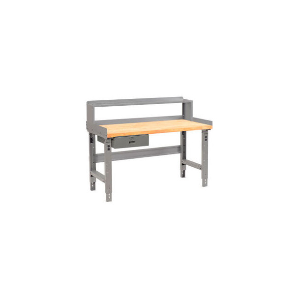 Global Industrial 48 x 30 Adj Height Workbench w/Drawer&Riser Gray-Birch Square