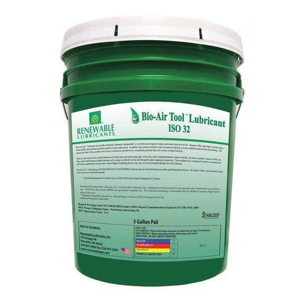 Renewable Lubricants Biodegradable Air Tool Oil, 5 gal. 83114