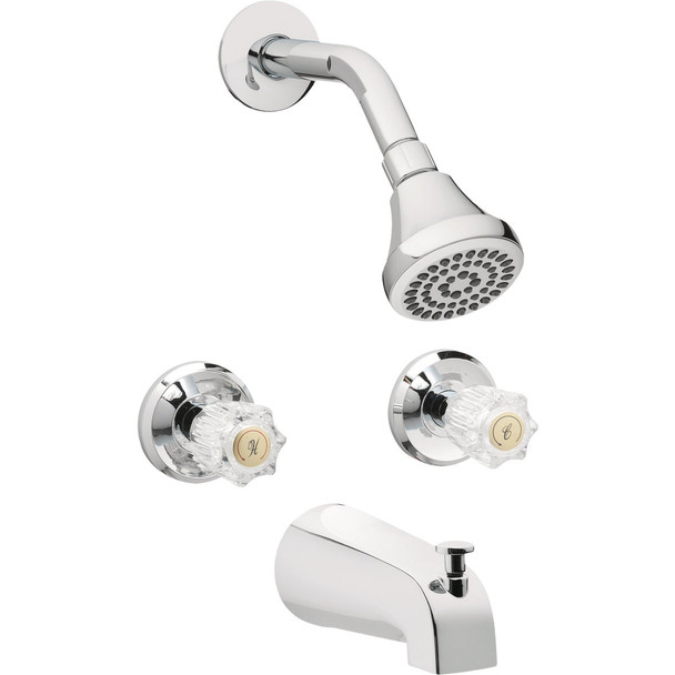 Homepointe Tub & Shower Faucet + Showerhead, 2 Acrylic Handles, Chrome 210524