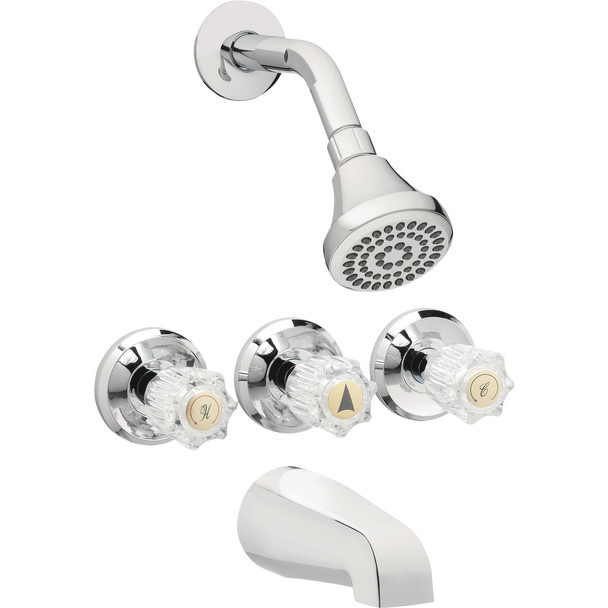 Homepointe Tub & Shower Faucet + Showerhead, 3 Acrylic Handles, Chrome 210525
