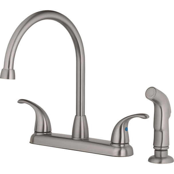 Homepointe 3-Hole Low Arc Kitchen Faucet with Side Sprayer, Stainless Steel