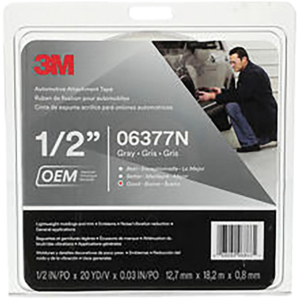3M™ Automotive Attachment Tape 06377N, Gray, 0.76 mm, 1/2 in x 20 yd, 12 Roll/Case 7100382518 06377N