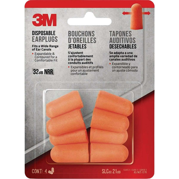 3M Disposable Earplugs (4-Pair) 92050H4-C