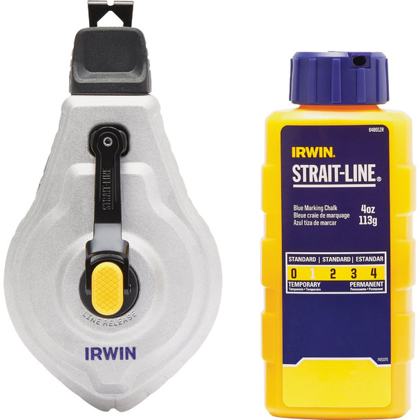 Irwin STRAIT-LINE Mach6 100 Ft. Chalk Line Reel and Chalk, Blue IWHT48445BC