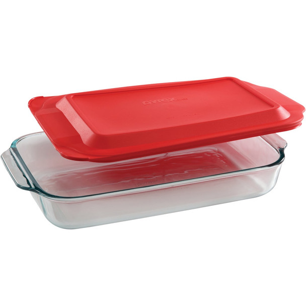 Pyrex Basics 3 Qt. Glass Oblong Baking Dish with Lid 1107108