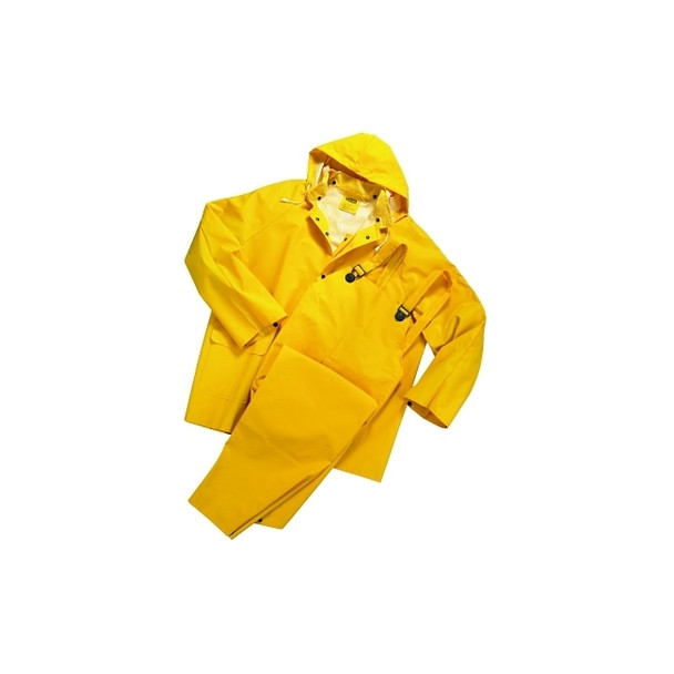 3-Pc Rainsuit, Jacket/Hood/Overalls, 0.35 mm, PVC Over Polyester, Yellow, Medium