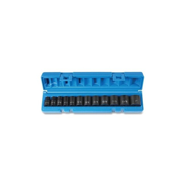 Impact Socket Set, 3/8 in Drive, SAE, 6-point, 5/16 in to 1 in, 12-Pc STD Length