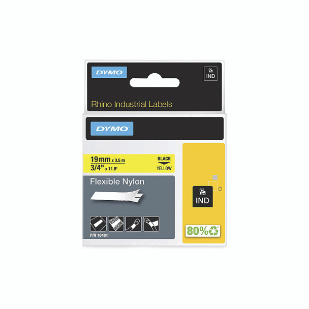 Industrial Rhino™ Flexible Nylon Label Cartridge, 3/4 in W x 11.5 ft L, Black Print on Yellow Background