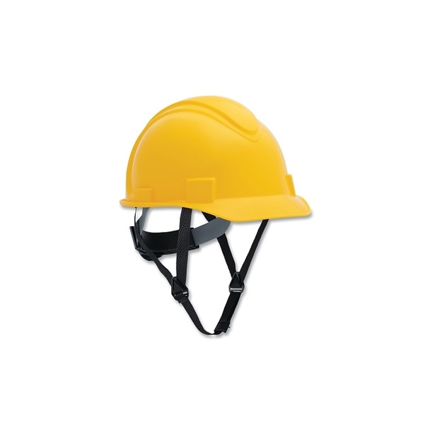Short Brim Hard Hat, 4-point Ratchet Suspension, Non-Vented, Yellow