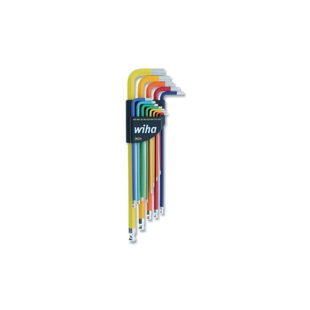 Color Coded Inch Hex L-Key Set, Ball End, Multiple Sizes