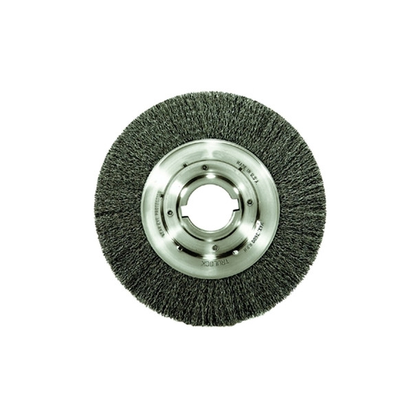 Medium-Face Crimped Wire Wheel, 8 in dia x 1 in W Face, 0.0118 in Stainless Steel Wire, 4500 RPM