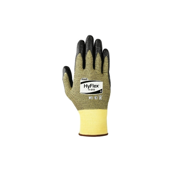 11-510 Nitrile Palm Coated Gloves, Size 7, Yellow/Black