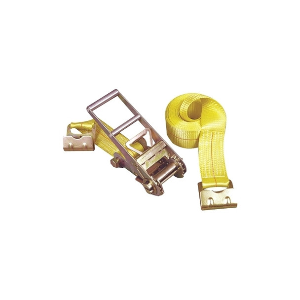 Ratchet Tie-Down Strap, Flat Hooks, 3 in W x 27 ft L, 15000 lb Load Capacity