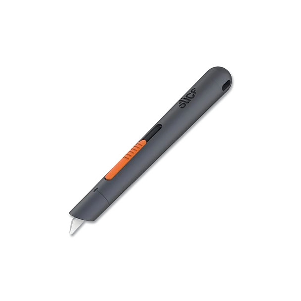 Auto-Retractable Pen Cutter, 5 in L, Fixed Blade, Ceramic, Plastic Handle, Gray