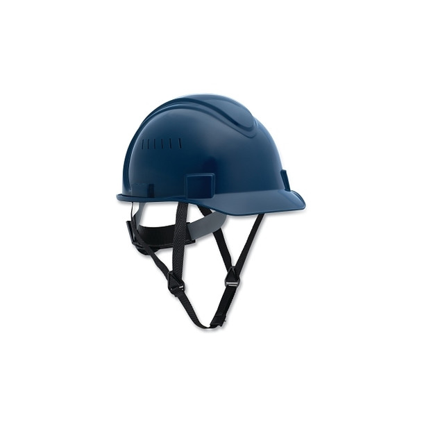 Short Brim Hard Hat, 4-point Ratchet Suspension, Vented, Dark Blue