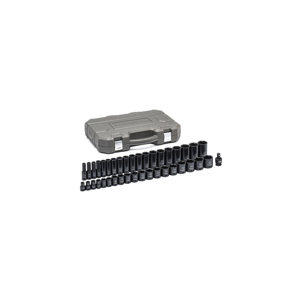 Impact Socket Set, 1/2 in Dr, 6-point, SAE, 3/8 in to 1-1/2 in, 39-Pc Deep/Standard Lengths, Incl Univ Jt/Blow Mold Case