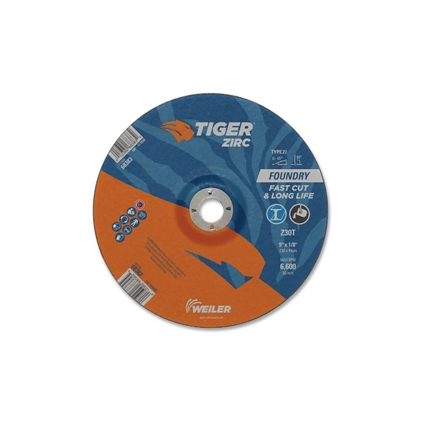 Tiger® Grinding Wheel, Combo, 9 in dia x 1/8 in Thick x 7/8 in Arbor, 30 Grit, Zirconia Alumina, Type 27, 25 EA/BX