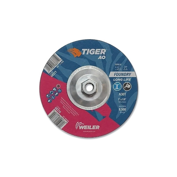 Tiger® Grinding Wheel, Combo, 7 in dia x 1/8 in Thick x 7/8 in Arbor, 30 Grit, Aluminum Oxide, Type 27, 25 EA/BX