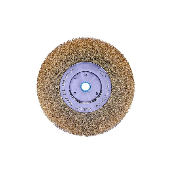 Narrow Face Crimped Wire Wheel, 6 in D x 1/2 in W, .0118 Brass Wire, 6,000 rpm Pack of 2