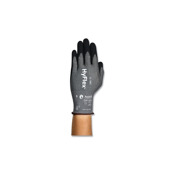 11-581 Light-Duty Nitrile Palm-Coated Gloves, Size 7, Gray with Black Coating