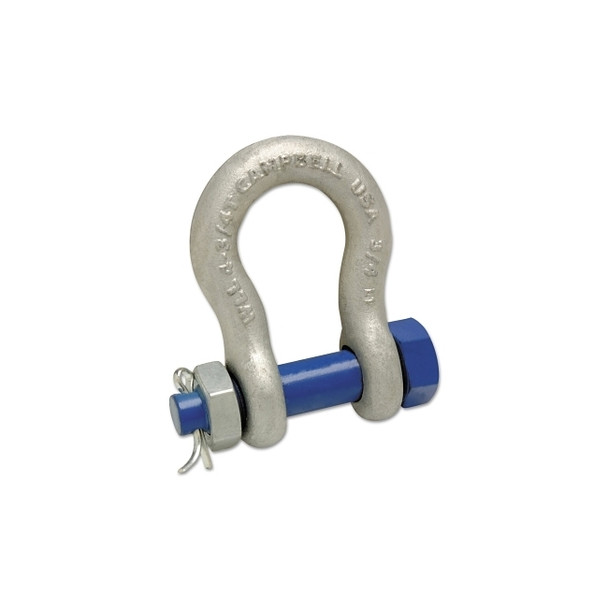 Anchor Shackle, C-999-G, Pin and Bolt, Galvanized, 1-7/16 in Opening, 7/8 in, 6-1/2 ton Working Load Limit