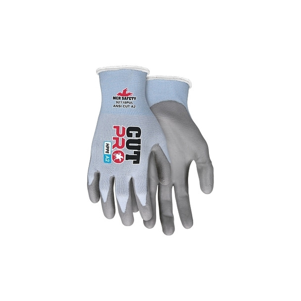 CutPro® 92718PU 18-ga HyperMax® PU Coated Gloves, X-Small, Gray/Light Blue