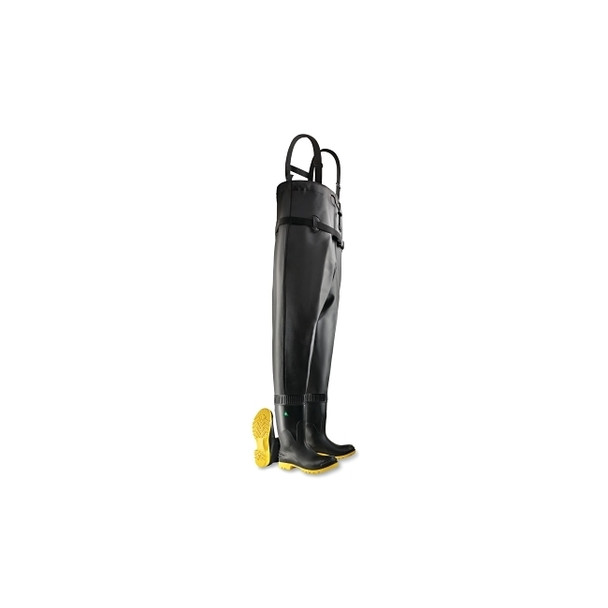 Chest Waders, Steel Toe and Midsole, Men's 6, 16 in Boot, 53 in Overall L, PVC/Ultragrip®/Nylon, Black/Yellow