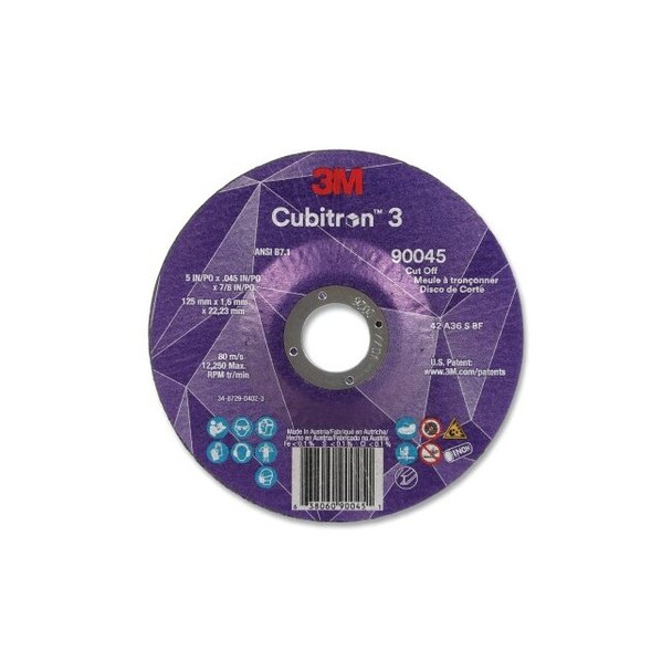 Cubitron™ 3 Cut-Off Wheel, 5 in dia x 0.045 in Thick x 7/8 in Arbor, 36+ Grit, T27