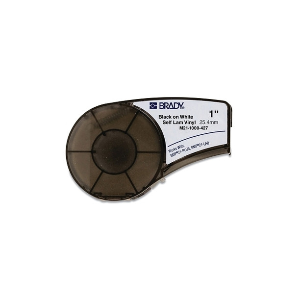 BMP®21 Plus Series B-427 Self Laminating Wire Wrap, 14 ft L x 1 in W, Black on White/Transparent