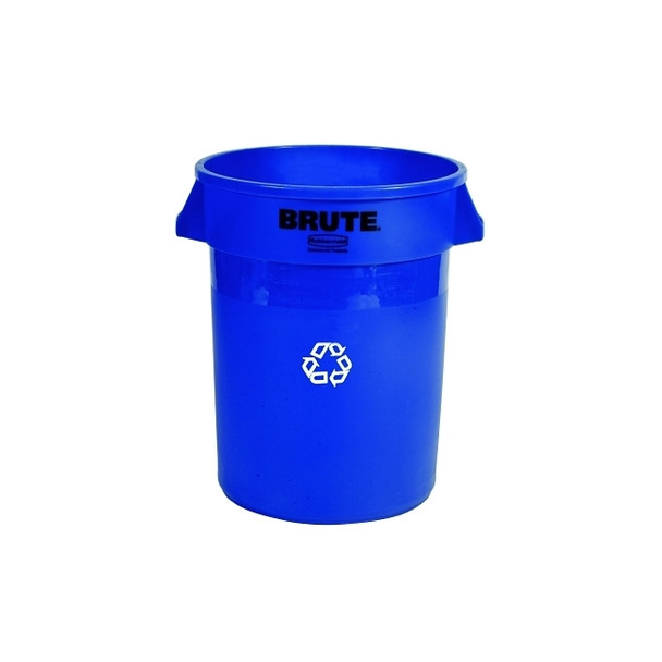 BRUTE® Round Recycling Container without Lid, 20 gal, Polyethylene, Blue, Recycle Symbol