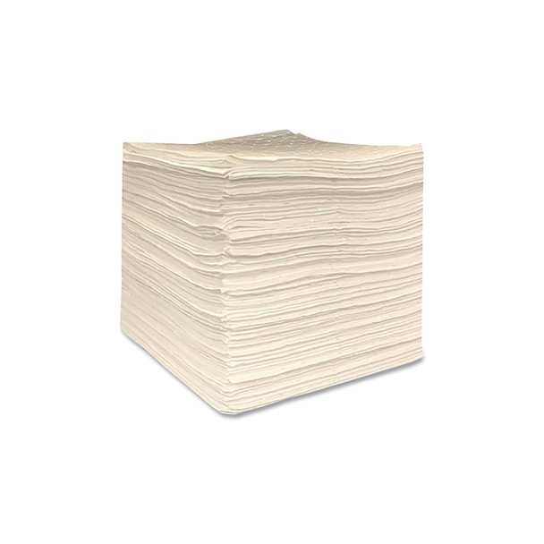 Oil Only Sorbent Pads, 18 in L x 16 in W, Heavy, Dimple Bonded, White