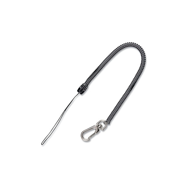 Coil Lanyard, Clip-On, Loop End, Swivel Clip, Black