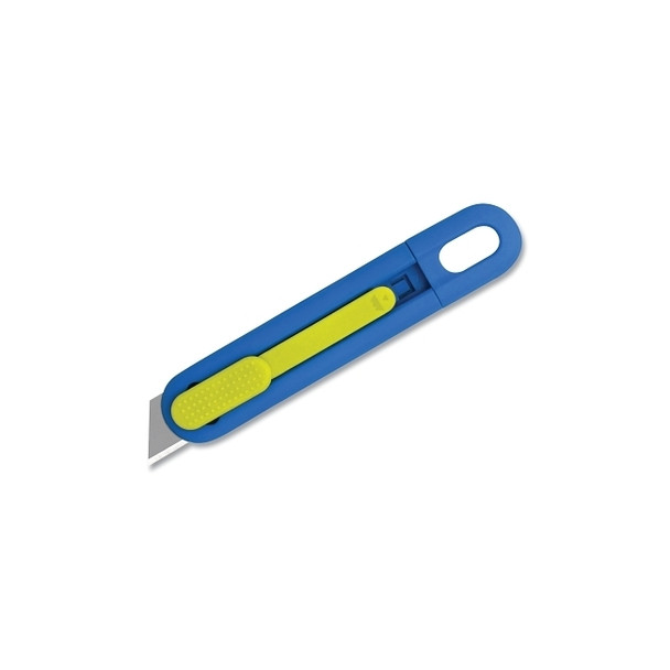 Volo™ Safety Knife, Auto-Retract, Pointed Tip, Slide, Plastic, Blue/Green