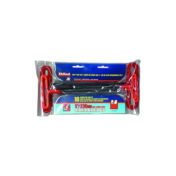 Cushion Grip Hex T-Key Set, 10 per pouch, Hex Tip, Inch, 9 in Handle