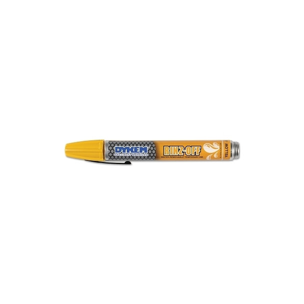 RINZ OFF® Water Removable Temporary Marker, Yellow, Broad Threaded Cap