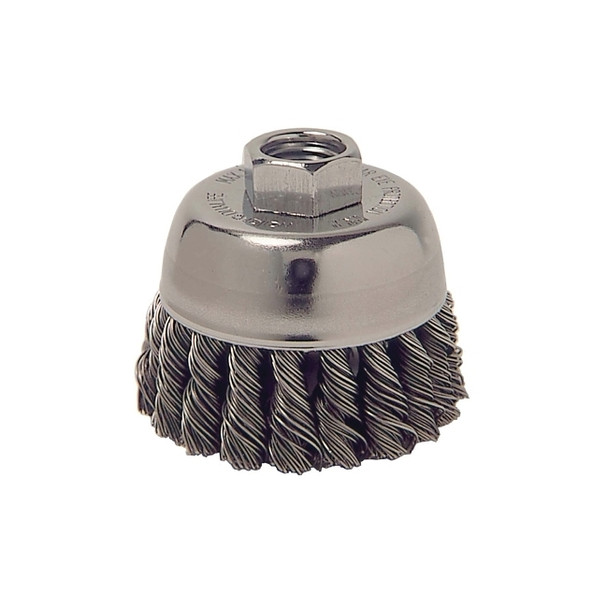 Single Row Heavy-Duty Knot Wire Cup Brush, 2-3/4 in Dia., M14 x 2, .014 Steel