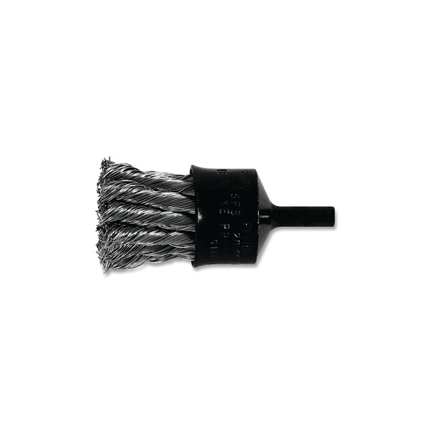 Flared Cup Knot End Brushes, Stainless Steel, 20,000 rpm, 1 in x 0.014 in