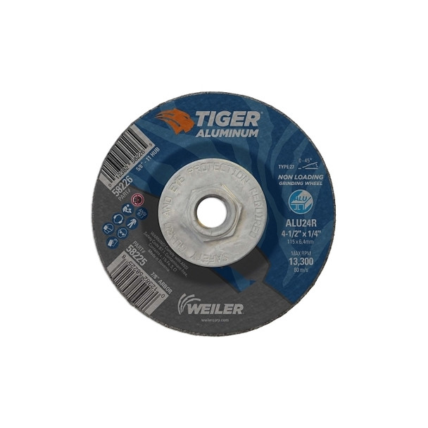 Aluminum Combo Wheels, 4 1/2 in Dia, 5/8 in Arbor, Type 27, 24 Grit, Alum. Oxide