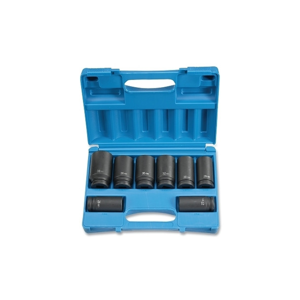 Impact Socket Set, 3/4 in Dr, Metric, 6-point, 26 mm to 38 mm, 8-Pc Deep Length