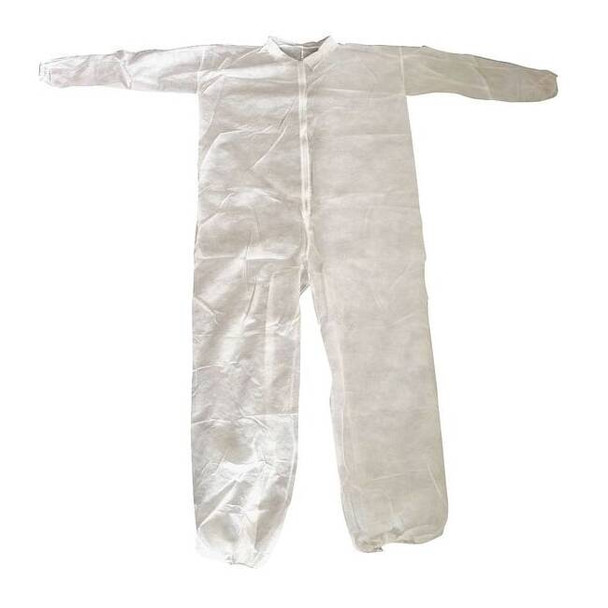 Condor Collared Disposable Coveralls, 5XL, White, polypropylene, zipper 26W765