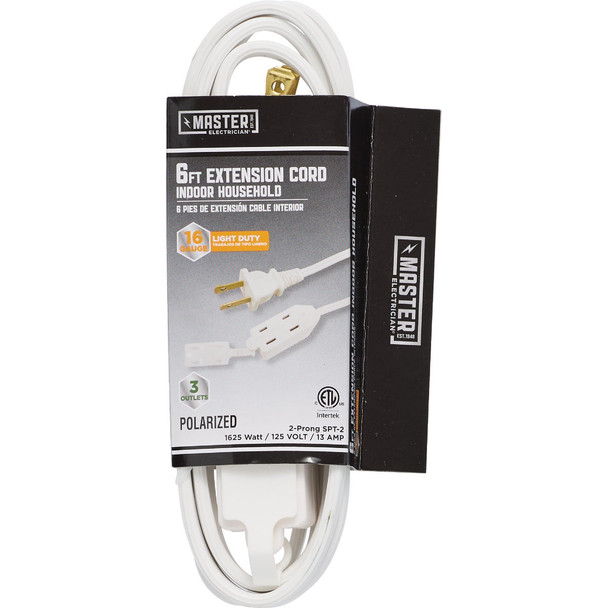 Master Electrician 6 Ft. 16/2 White Cube Tap Extension Cord 09411ME
