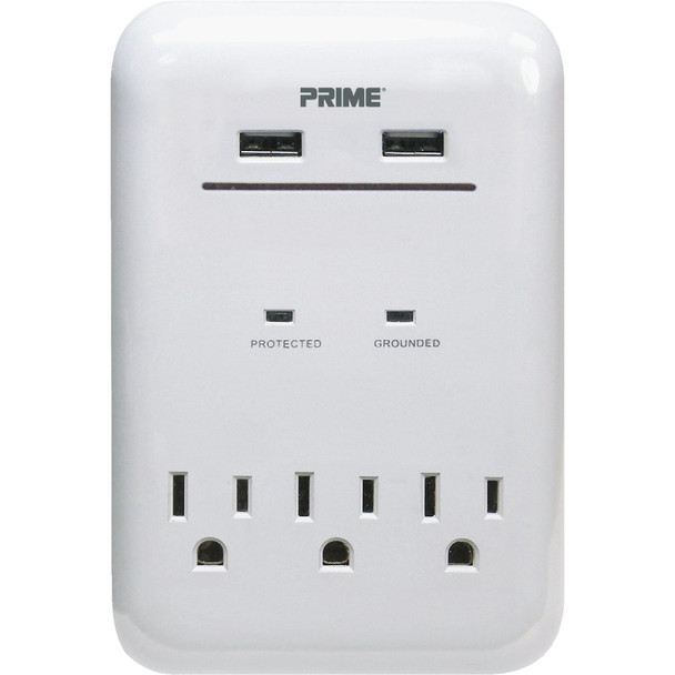 Prime Wire & Cable 3 Power & 2 USB White Wall Charger PBUSB343S-A