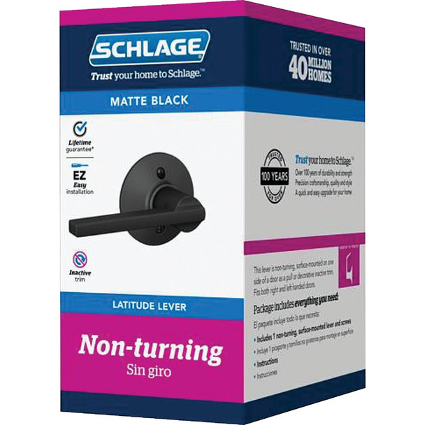 Schlage Latitude Lever Matte Black Non-Turning Lock  F170GLAT622